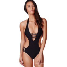 Europa sexy mulheres swimwear beachwear pendurado no pescoço preto sem forro biquini swimwear